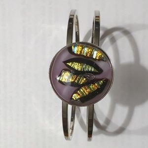 Hinged silver Dicrohic glass bracelet